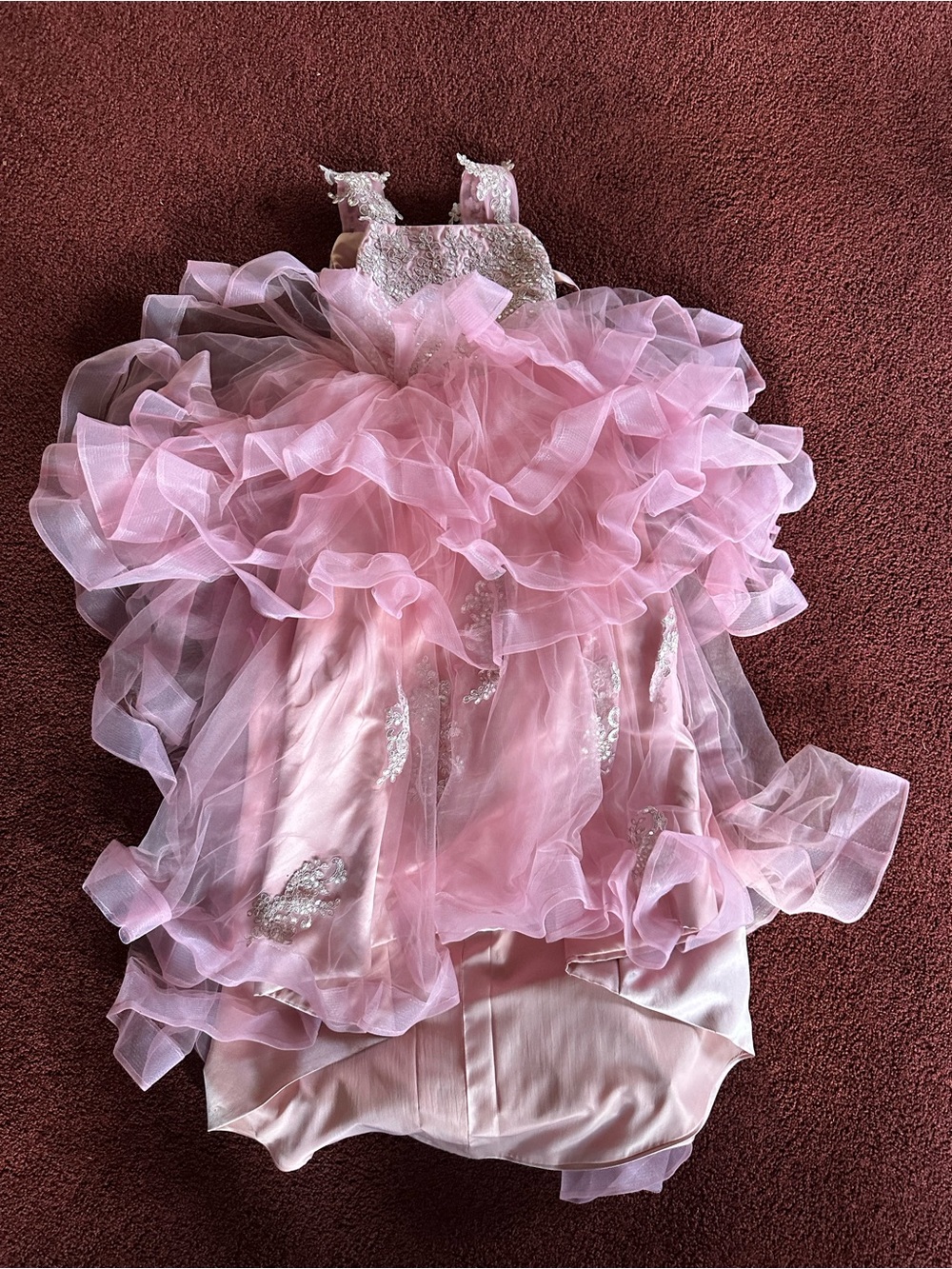 Pink Ruffled Tulle Flower Girl / Pageant Dress - Picture 2 of 4